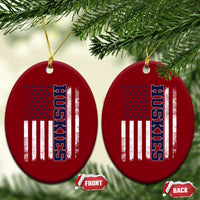 Husky Lover Sports Varsity Aesthetic Letters Vintage American Flag Ceramic Ornament