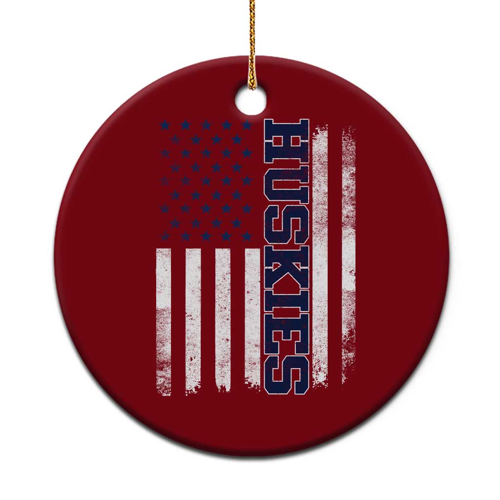 Husky Lover Sports Varsity Aesthetic Letters Vintage American Flag Ceramic Ornament