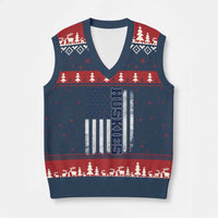 Husky Lover Sports Varsity Aesthetic Letters Vintage American Flag V-Neck Knit Sweater Vest