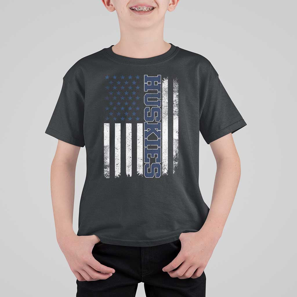 Husky Lover Sports Varsity Aesthetic Letters Vintage American Flag T Shirt For Kid