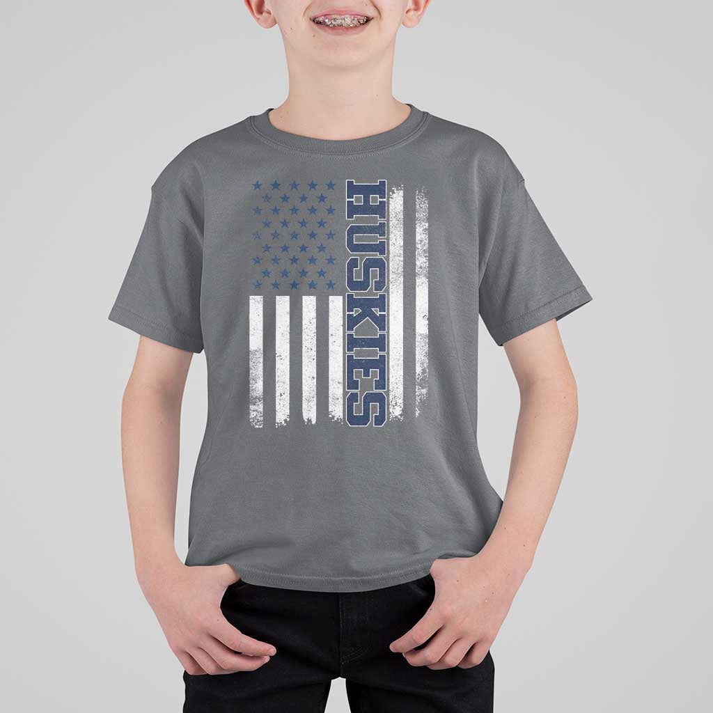 Husky Lover Sports Varsity Aesthetic Letters Vintage American Flag T Shirt For Kid