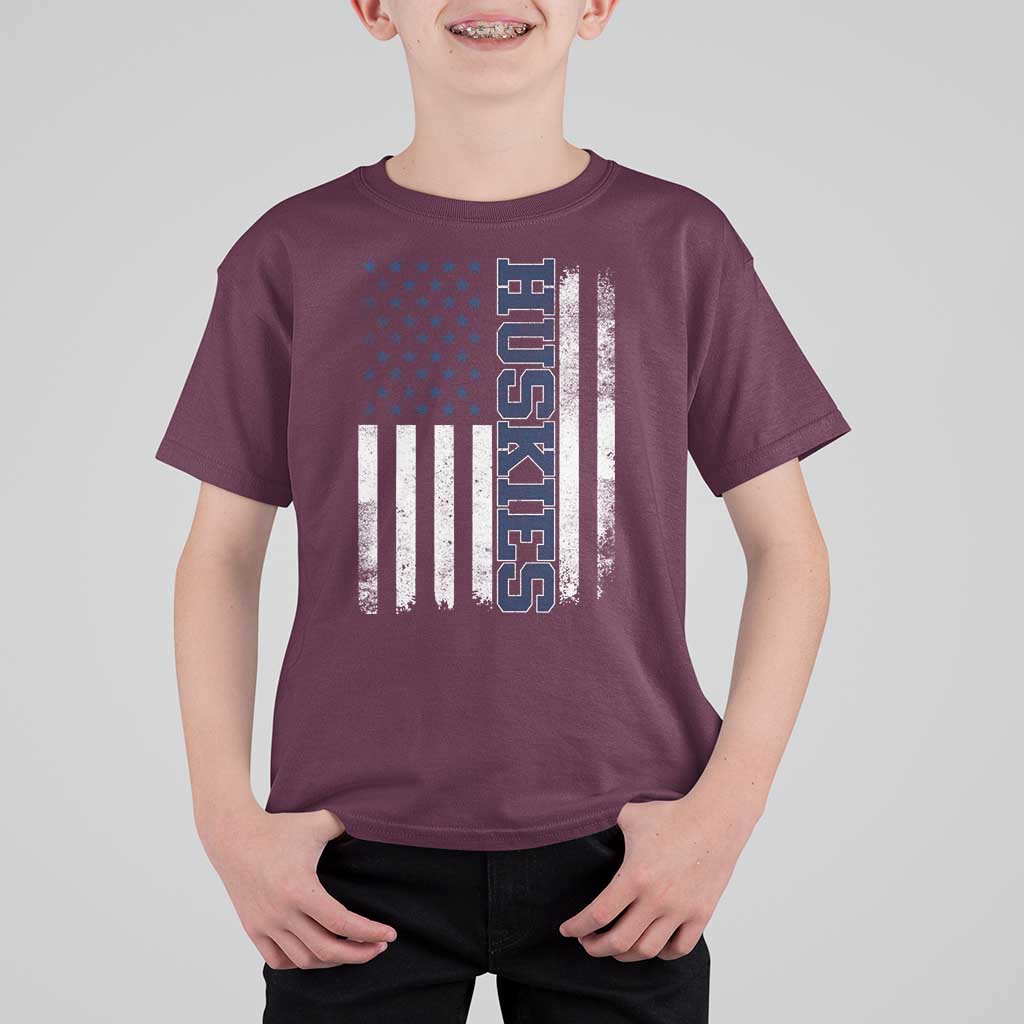 Husky Lover Sports Varsity Aesthetic Letters Vintage American Flag T Shirt For Kid