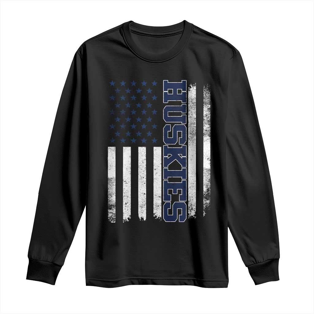 Husky Lover Sports Varsity Aesthetic Letters Vintage American Flag Long Sleeve Shirt