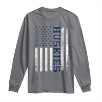 Husky Lover Sports Varsity Aesthetic Letters Vintage American Flag Long Sleeve Shirt