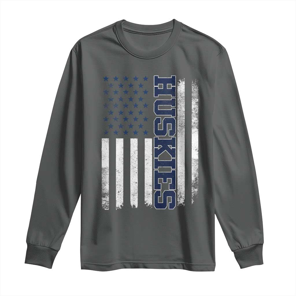 Husky Lover Sports Varsity Aesthetic Letters Vintage American Flag Long Sleeve Shirt