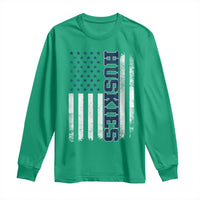 Husky Lover Sports Varsity Aesthetic Letters Vintage American Flag Long Sleeve Shirt