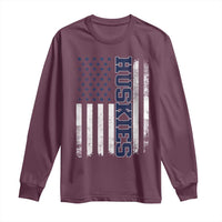 Husky Lover Sports Varsity Aesthetic Letters Vintage American Flag Long Sleeve Shirt