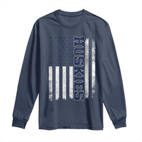 Husky Lover Sports Varsity Aesthetic Letters Vintage American Flag Long Sleeve Shirt