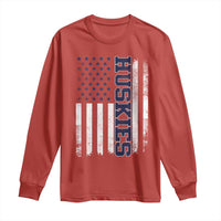 Husky Lover Sports Varsity Aesthetic Letters Vintage American Flag Long Sleeve Shirt