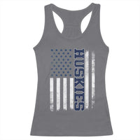 Husky Lover Sports Varsity Aesthetic Letters Vintage American Flag Racerback Tank Top