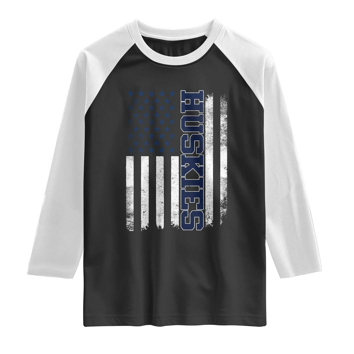 Husky Lover Sports Varsity Aesthetic Letters Vintage American Flag Raglan Shirt