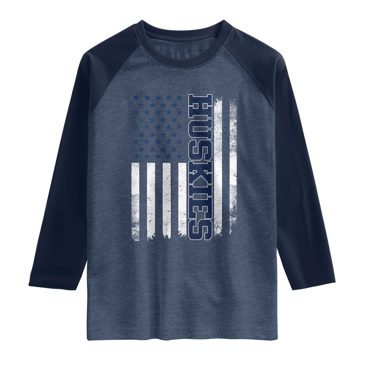 Husky Lover Sports Varsity Aesthetic Letters Vintage American Flag Raglan Shirt