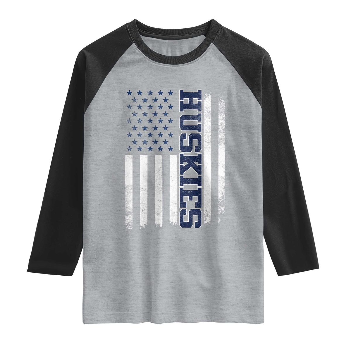 Husky Lover Sports Varsity Aesthetic Letters Vintage American Flag Raglan Shirt
