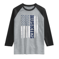 Husky Lover Sports Varsity Aesthetic Letters Vintage American Flag Raglan Shirt