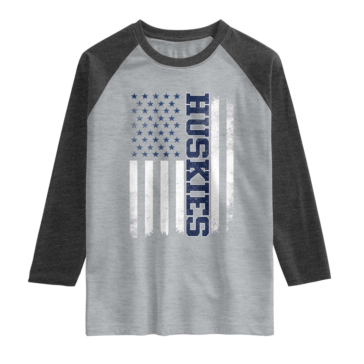 Husky Lover Sports Varsity Aesthetic Letters Vintage American Flag Raglan Shirt