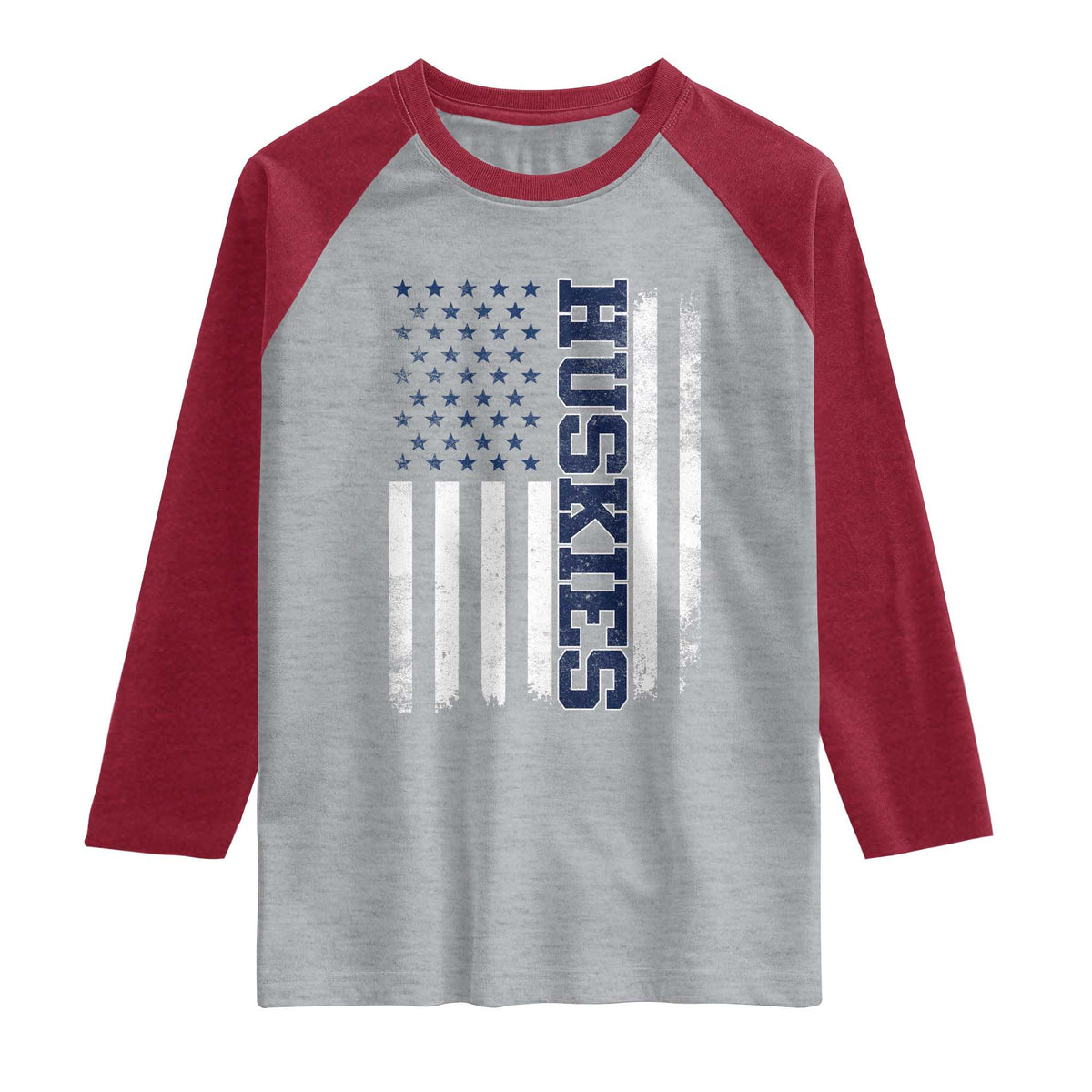 Husky Lover Sports Varsity Aesthetic Letters Vintage American Flag Raglan Shirt