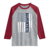 Husky Lover Sports Varsity Aesthetic Letters Vintage American Flag Raglan Shirt