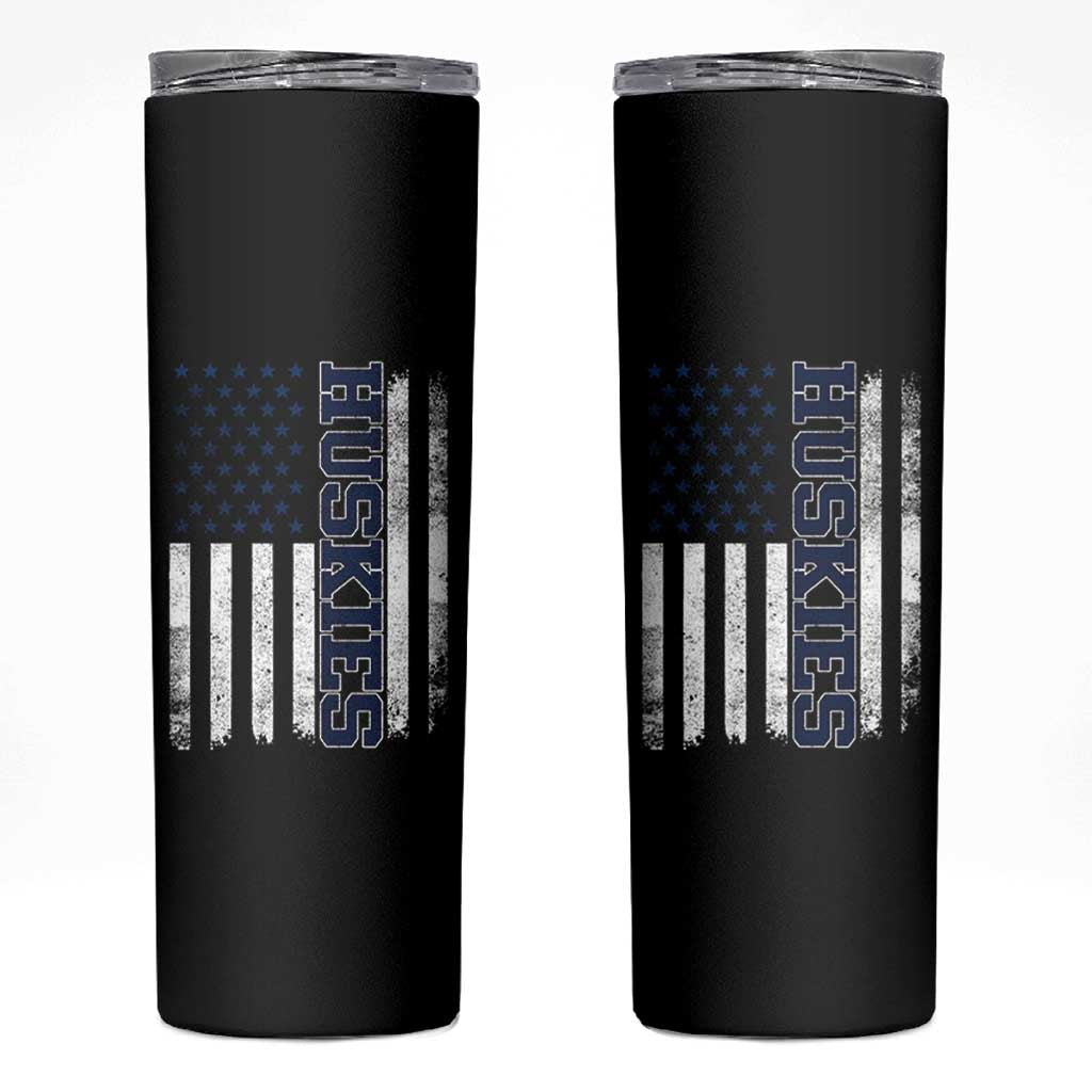 Husky Lover Sports Varsity Aesthetic Letters Vintage American Flag Skinny Tumbler