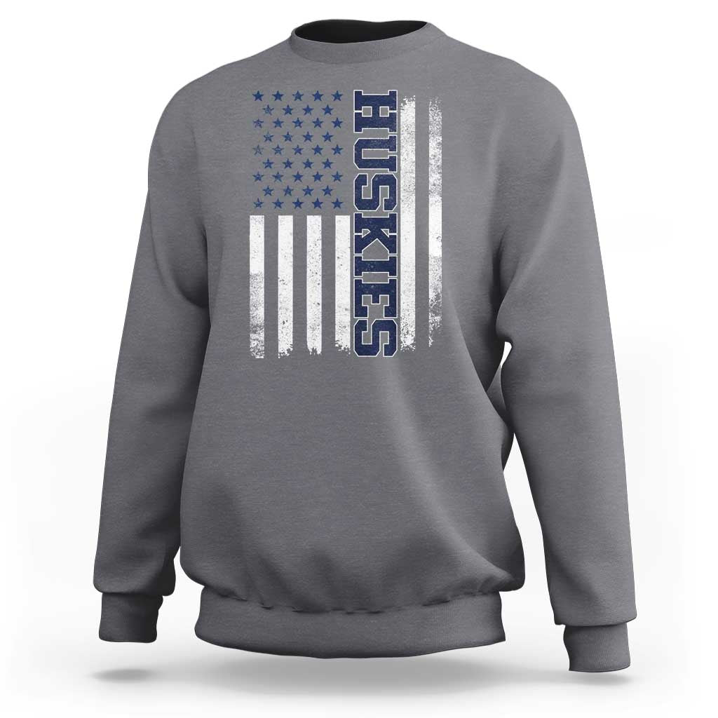 Husky Lover Sports Varsity Aesthetic Letters Vintage American Flag Sweatshirt