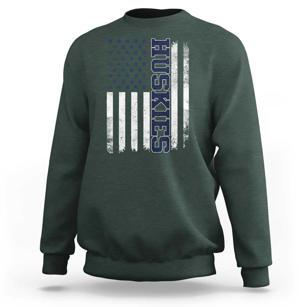 Husky Lover Sports Varsity Aesthetic Letters Vintage American Flag Sweatshirt