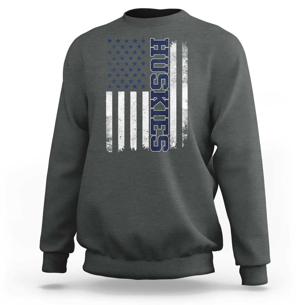Husky Lover Sports Varsity Aesthetic Letters Vintage American Flag Sweatshirt
