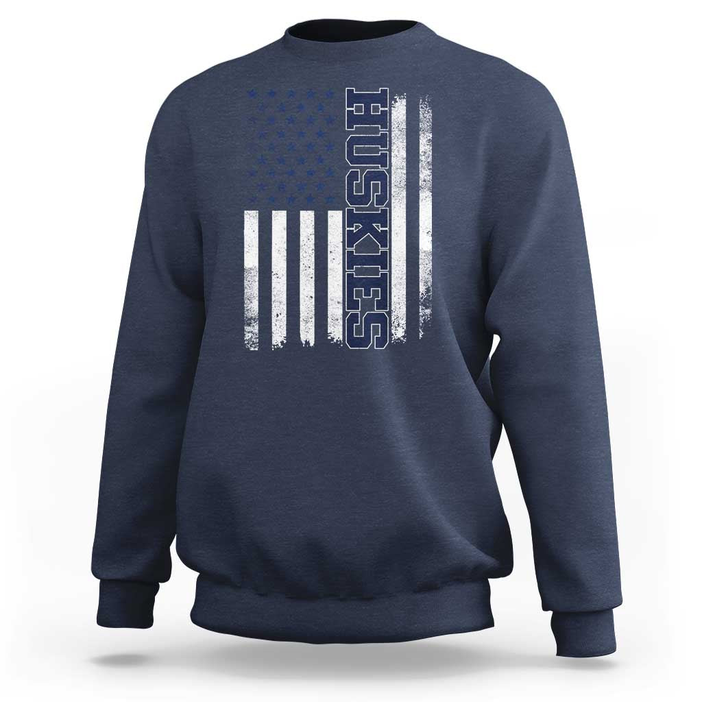 Husky Lover Sports Varsity Aesthetic Letters Vintage American Flag Sweatshirt