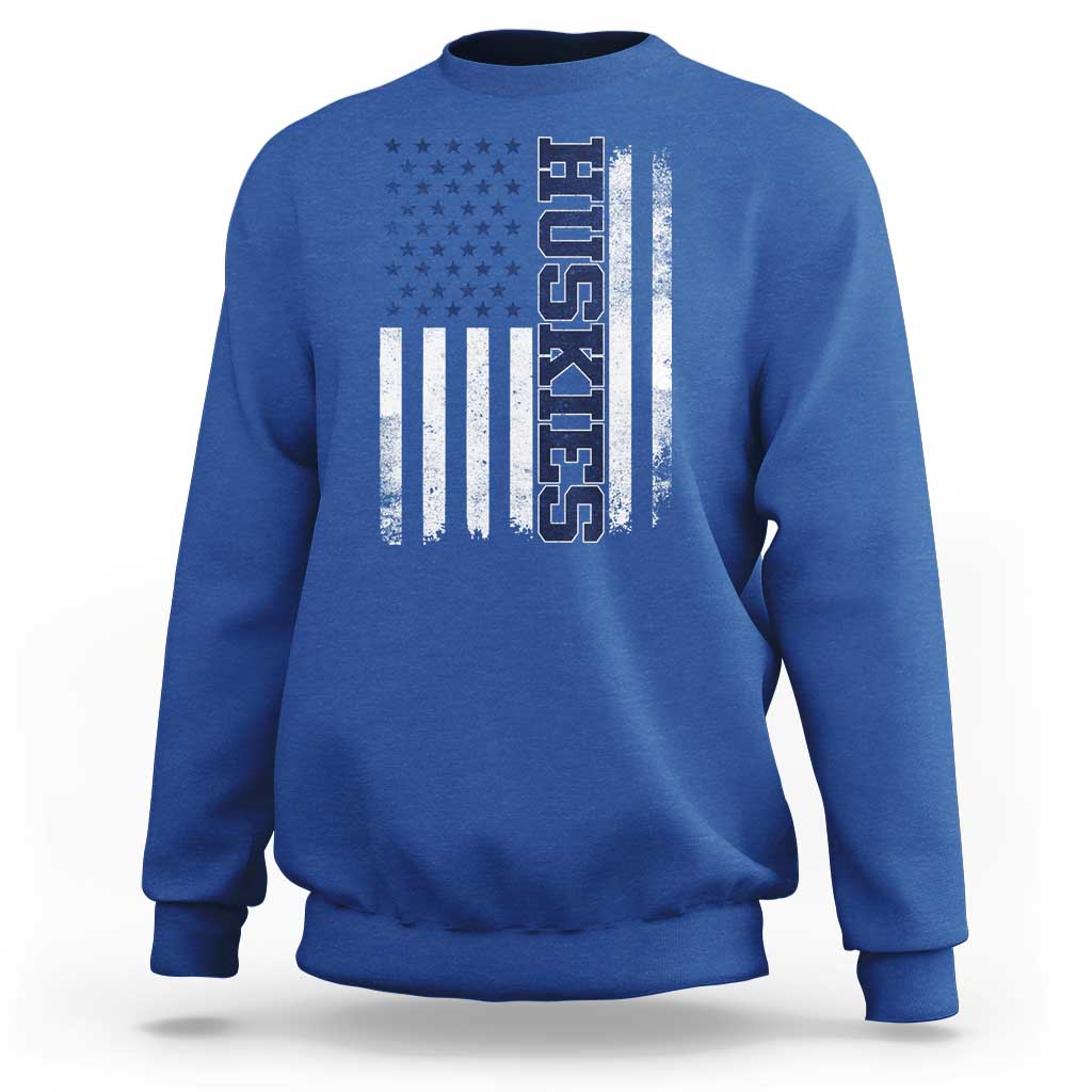 Husky Lover Sports Varsity Aesthetic Letters Vintage American Flag Sweatshirt