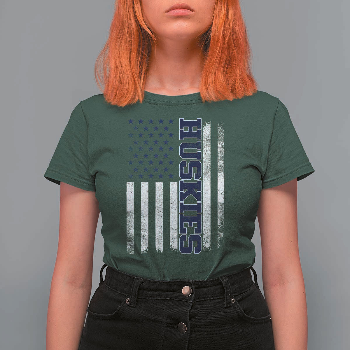 Husky Lover Sports Varsity Aesthetic Letters Vintage American Flag T Shirt For Women