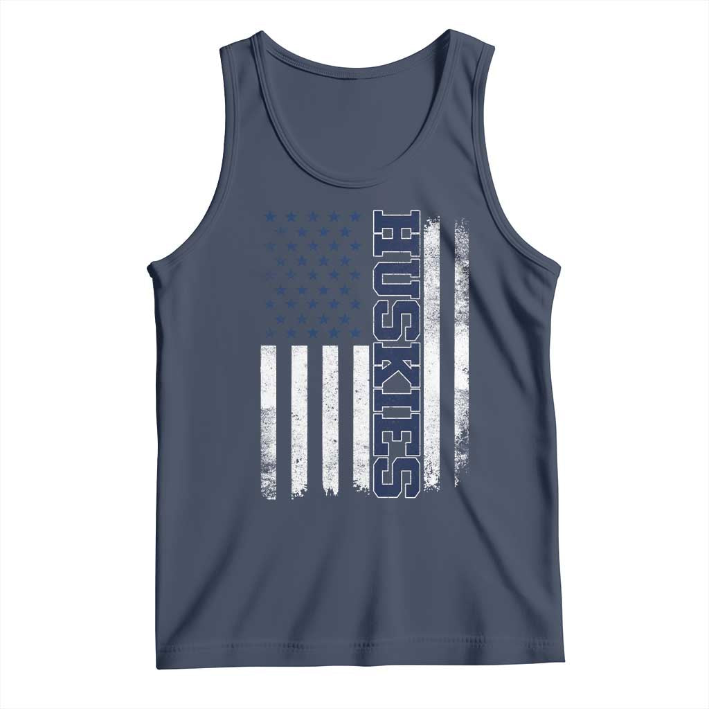 Husky Lover Sports Varsity Aesthetic Letters Vintage American Flag Tank Top