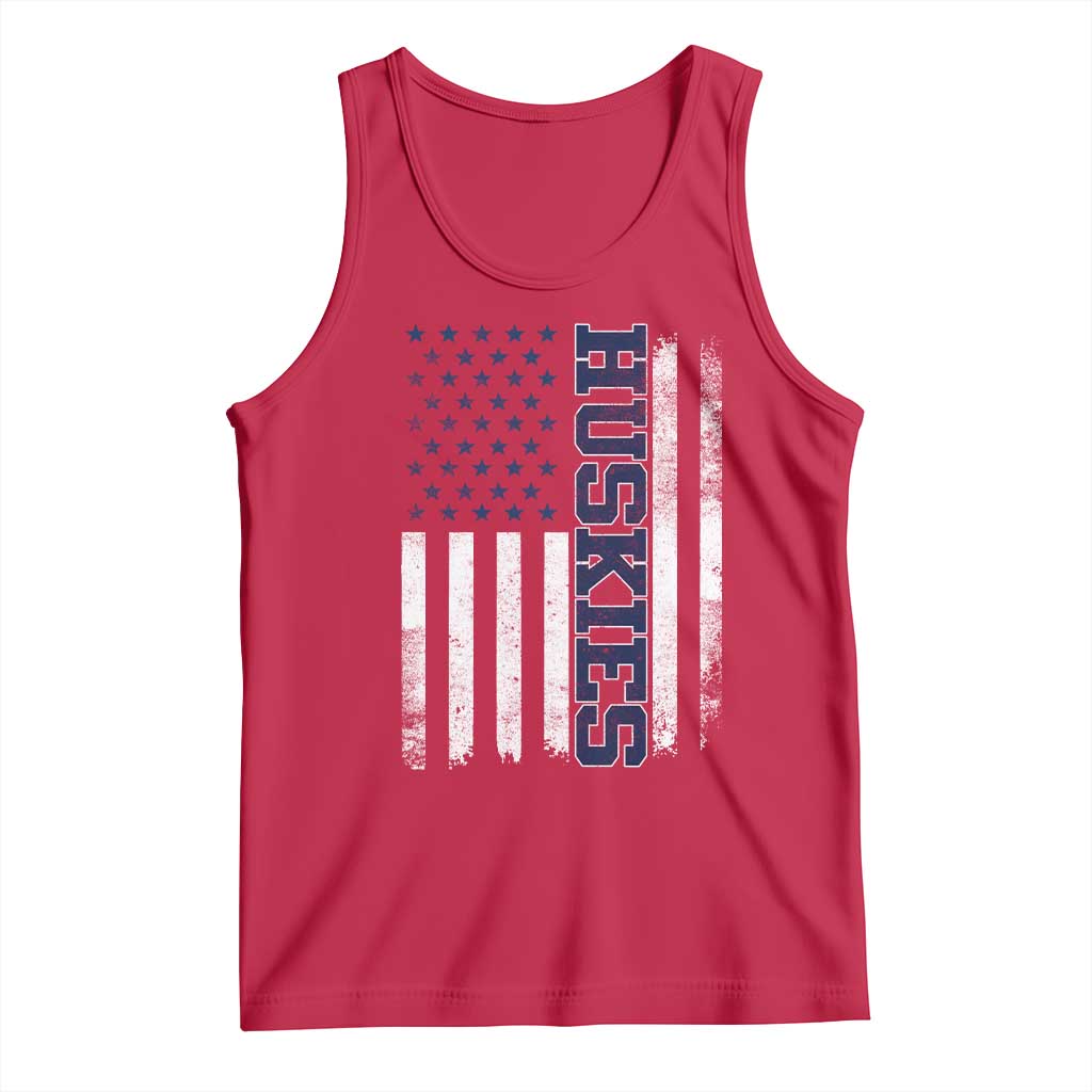 Husky Lover Sports Varsity Aesthetic Letters Vintage American Flag Tank Top