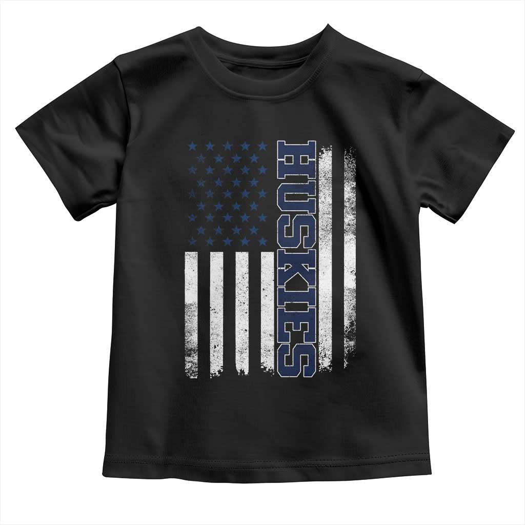 Husky Lover Sports Varsity Aesthetic Letters Vintage American Flag Toddler T Shirt
