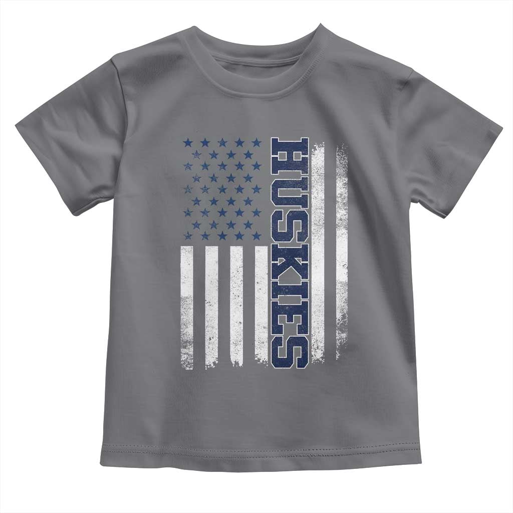 Husky Lover Sports Varsity Aesthetic Letters Vintage American Flag Toddler T Shirt