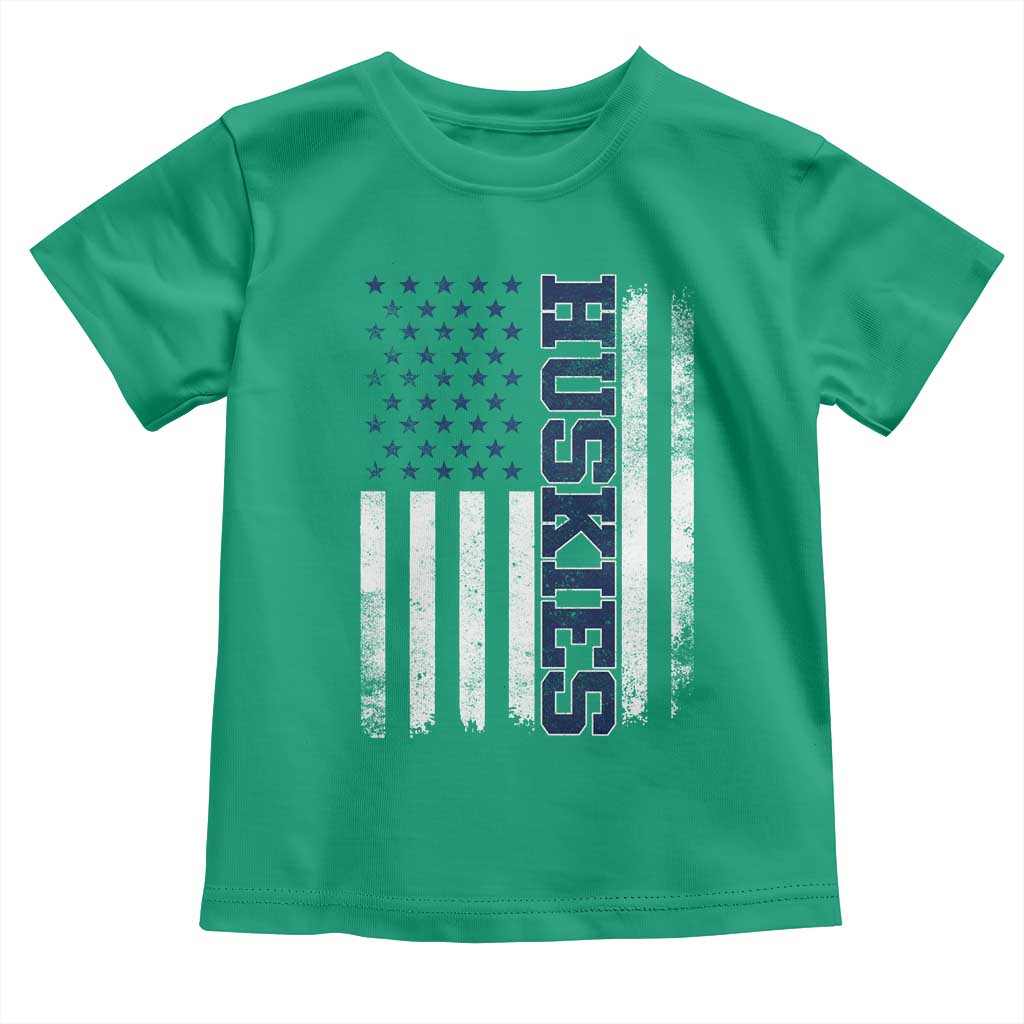 Husky Lover Sports Varsity Aesthetic Letters Vintage American Flag Toddler T Shirt