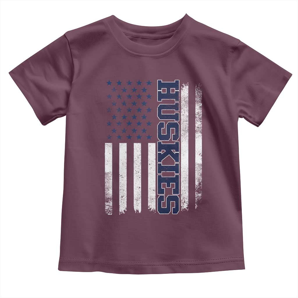Husky Lover Sports Varsity Aesthetic Letters Vintage American Flag Toddler T Shirt