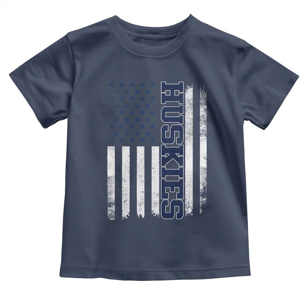 Husky Lover Sports Varsity Aesthetic Letters Vintage American Flag Toddler T Shirt