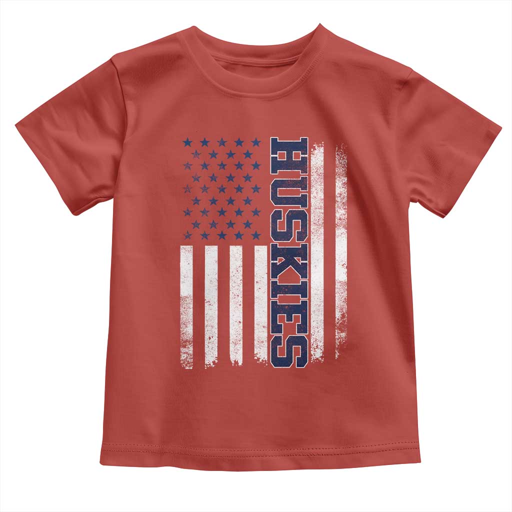 Husky Lover Sports Varsity Aesthetic Letters Vintage American Flag Toddler T Shirt