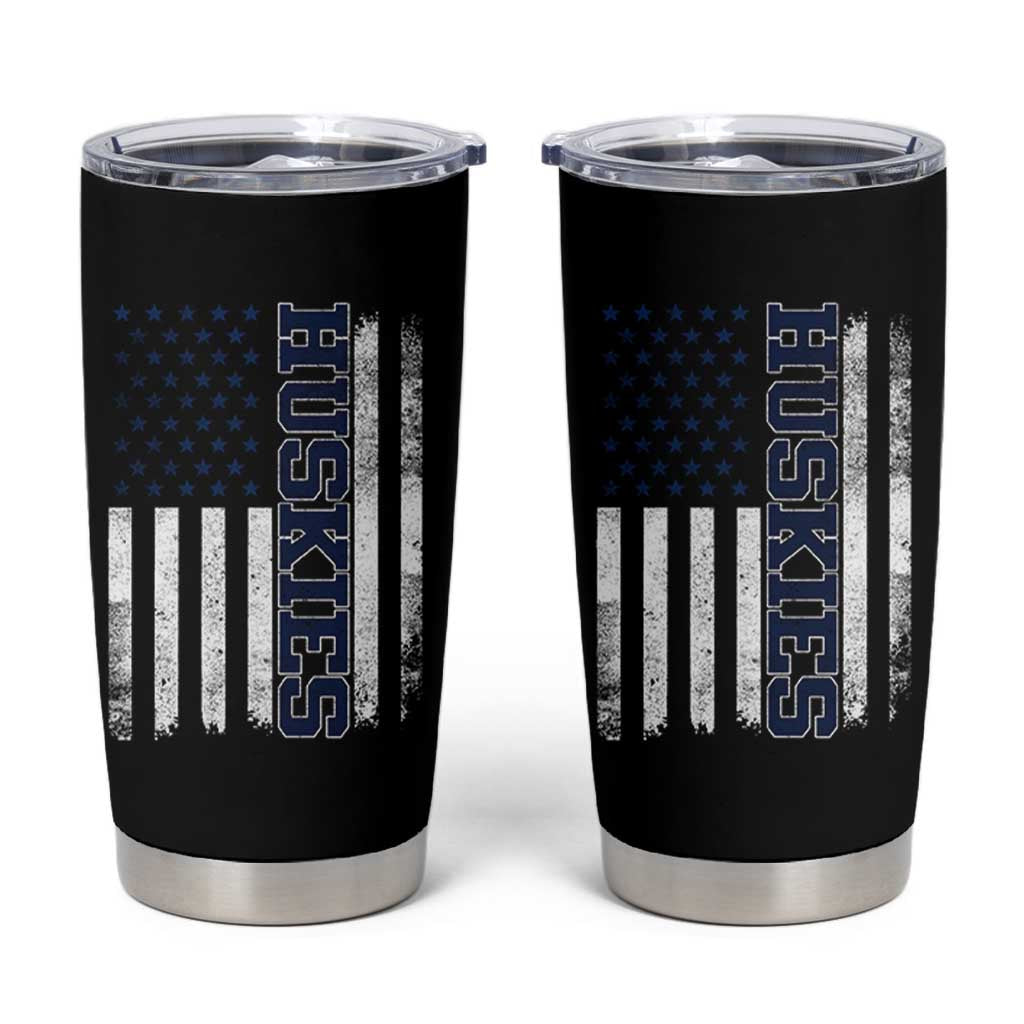 Husky Lover Sports Varsity Aesthetic Letters Vintage American Flag Tumbler Cup