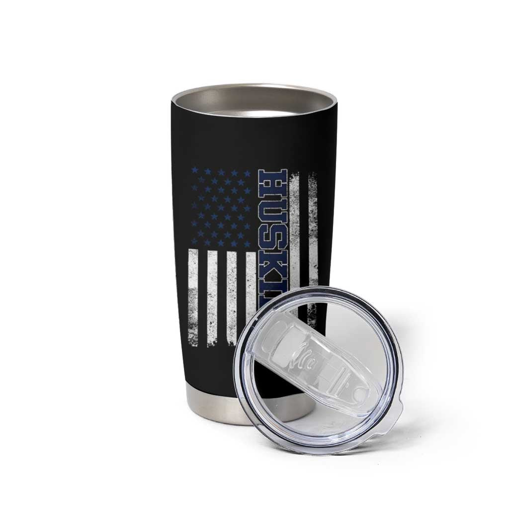 Husky Lover Sports Varsity Aesthetic Letters Vintage American Flag Tumbler Cup