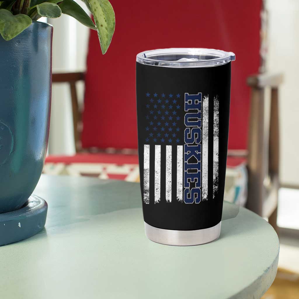 Husky Lover Sports Varsity Aesthetic Letters Vintage American Flag Tumbler Cup