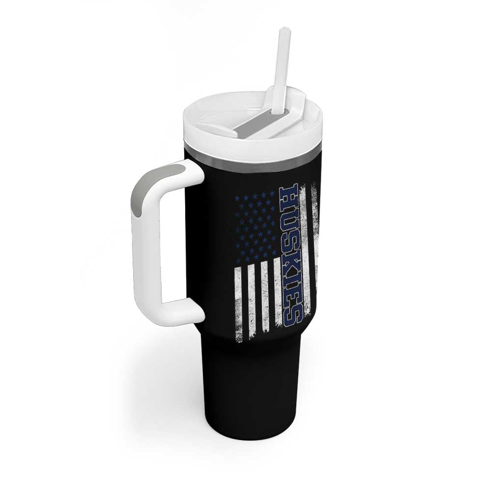 Husky Lover Sports Varsity Aesthetic Letters Vintage American Flag Tumbler With Handle