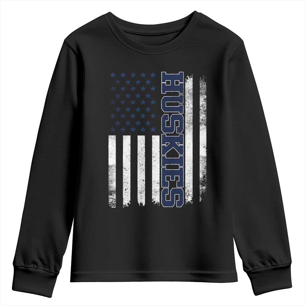 Husky Lover Sports Varsity Aesthetic Letters Vintage American Flag Youth Sweatshirt
