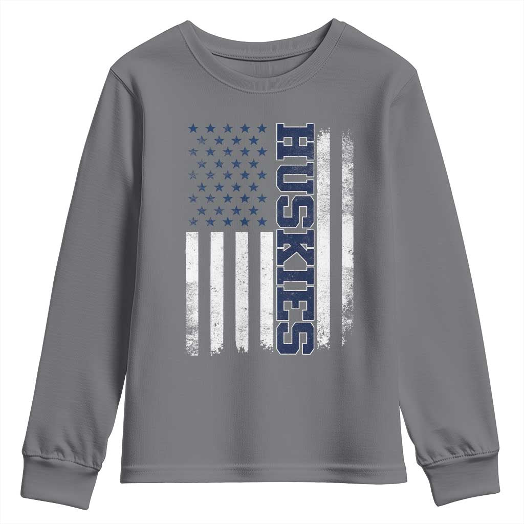 Husky Lover Sports Varsity Aesthetic Letters Vintage American Flag Youth Sweatshirt