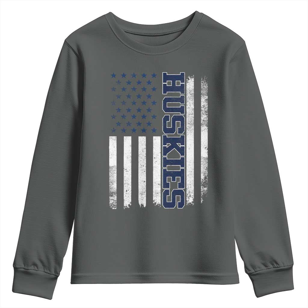 Husky Lover Sports Varsity Aesthetic Letters Vintage American Flag Youth Sweatshirt