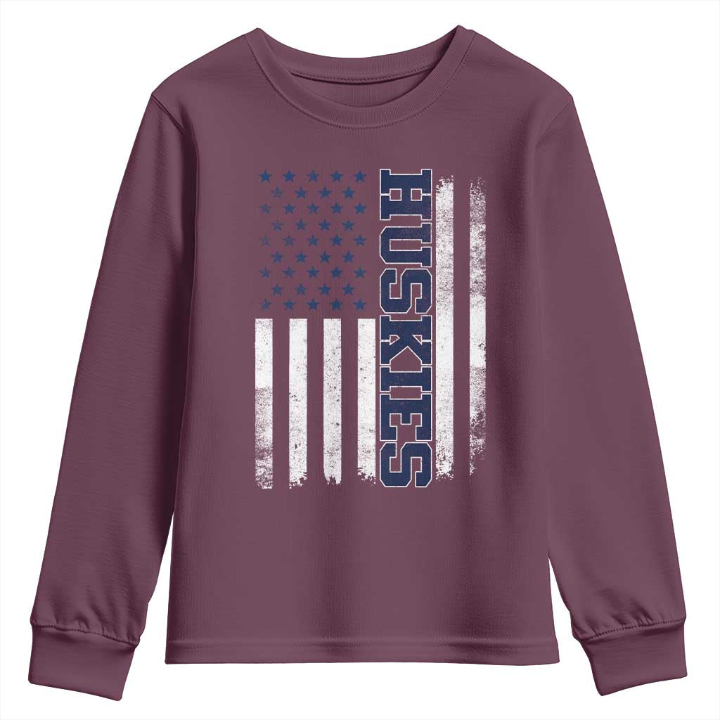 Husky Lover Sports Varsity Aesthetic Letters Vintage American Flag Youth Sweatshirt