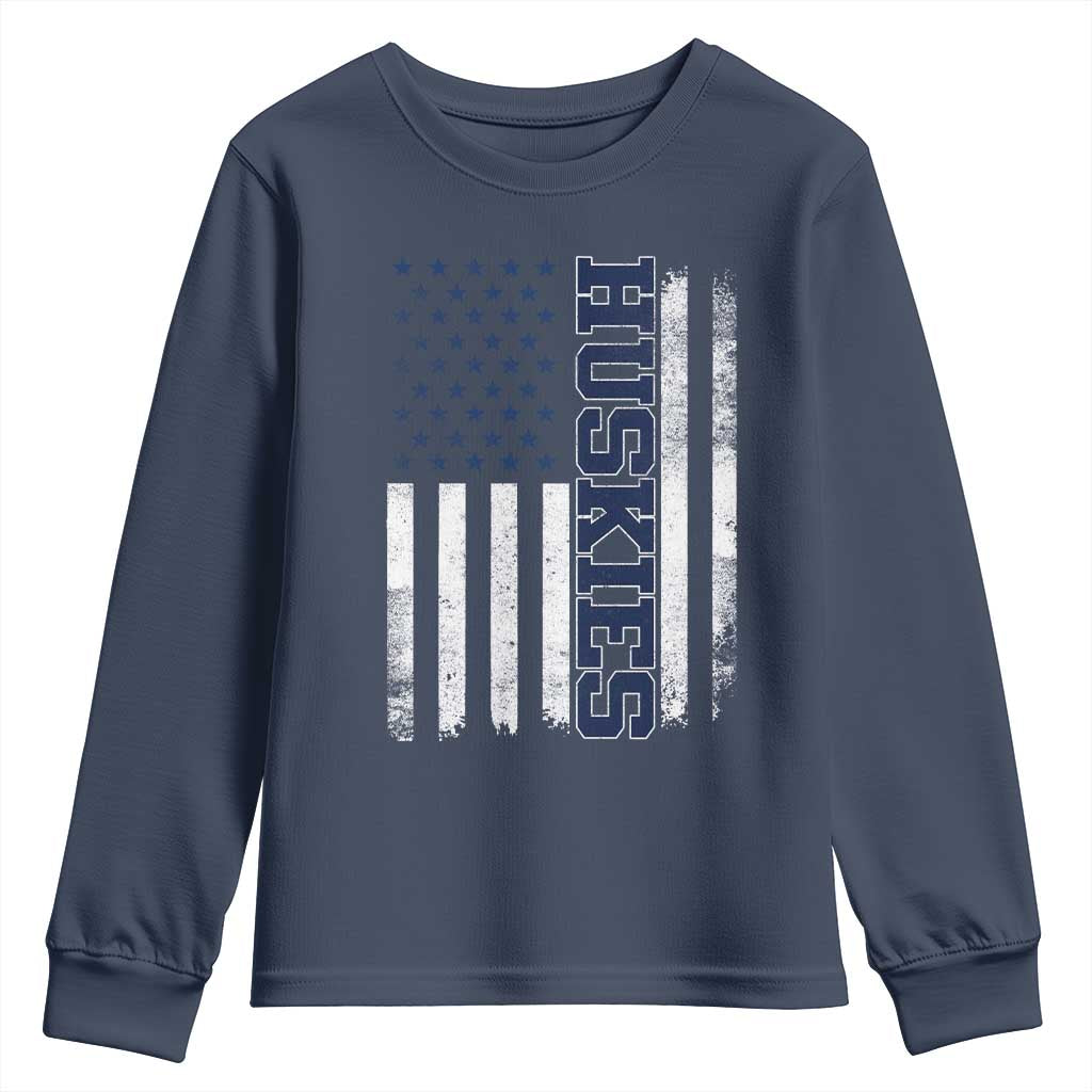 Husky Lover Sports Varsity Aesthetic Letters Vintage American Flag Youth Sweatshirt