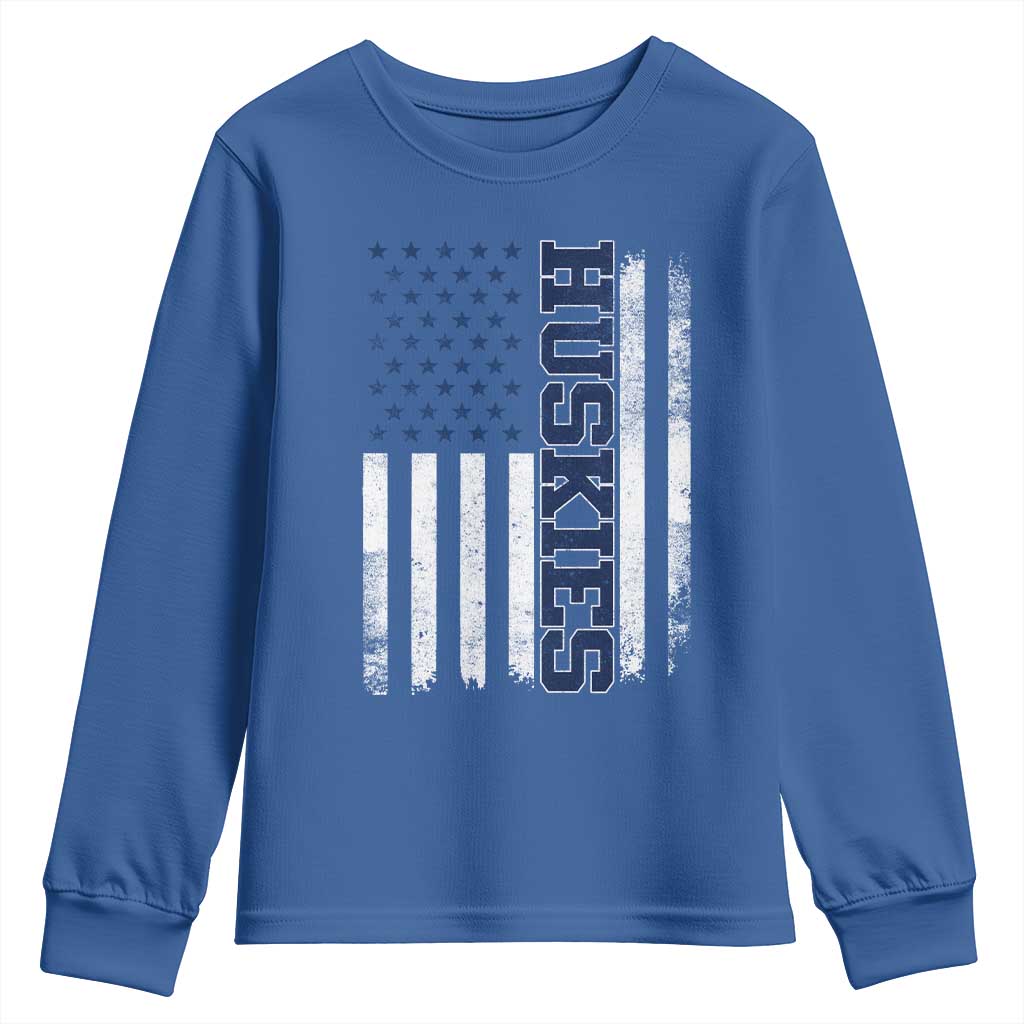 Husky Lover Sports Varsity Aesthetic Letters Vintage American Flag Youth Sweatshirt