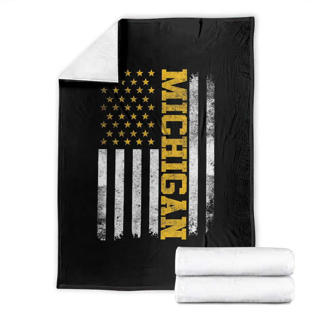 Michigan Pride Throw Blanket Vintage American Flag Distressed Varsity Aesthetic Letters MI State