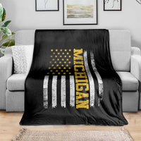 Michigan Pride Throw Blanket Vintage American Flag Distressed Varsity Aesthetic Letters MI State