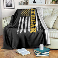 Michigan Pride Throw Blanket Vintage American Flag Distressed Varsity Aesthetic Letters MI State