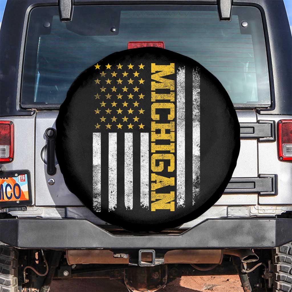 Michigan Pride Spare Tire Cover Vintage American Flag Distressed Varsity Aesthetic Letters MI State